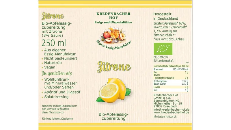 Zitronen Trinkessig bio 6x 0,25l Flasche Gallerie Bild 2