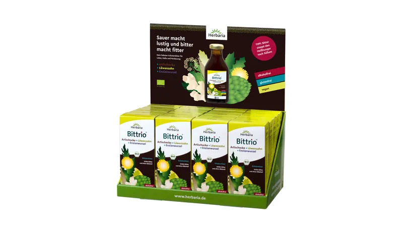 Thekendisplay Bittrio bio* befüllt von Herbaria Kräuterparadies GmbH