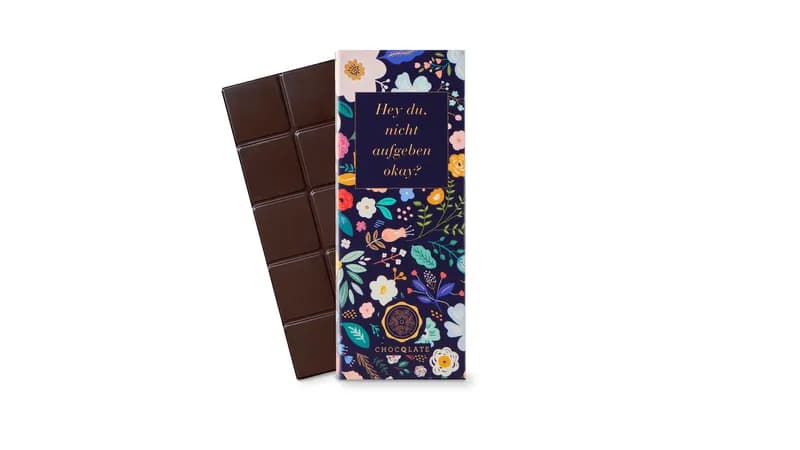 Grußschokolade "Hey du, nicht aufgeben, okay?", 50% Kakao + Haselnussmus, 70g von TrustFood GmbH Gallerie Bild 2