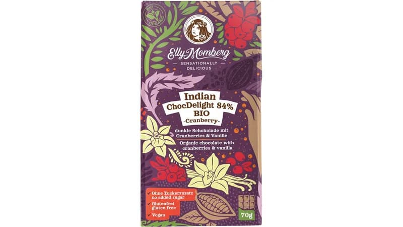 Indian ChocDelight 84% BIO Erythrit Cranberry von Elly Momberg Gallerie Bild 1