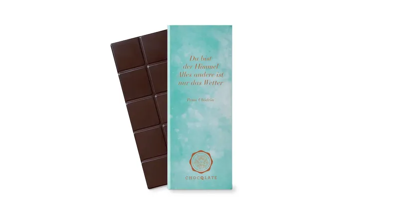 Grußschokolade "Du bist der Himmel, alles andere ist nur das Wetter", 50% Kakao + Haselnussmus, 70g von TrustFood GmbH Gallerie Bild 2