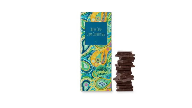 Grußschokolade "Alles Gute zum Geburtstag", 50% Kakao + Haselnussmus, 70g von TrustFood GmbH Gallerie Bild 3