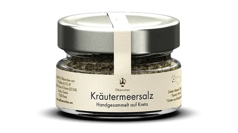 Ölkännchen Kräutermeersalz mit Oregano, Thymian & Rosmarin, Kreta GR 70g im Glas von La Aceitera GmbH - Ölkännchen Gallerie Bild 1