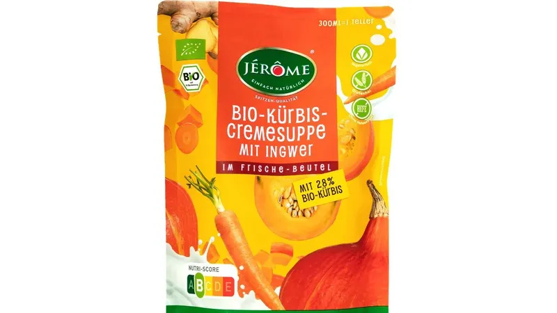 JÉRÔME Bio Kürbiscremesuppe mit Ingwer* 300 ml im Frischebeutel (Jerome) von Bavaria Biomarken Gmbh & Co. Kg Gallerie Bild 1