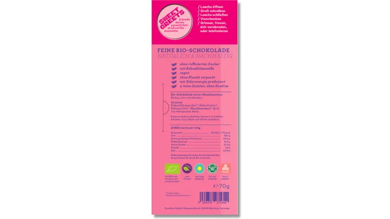 SweetGreets Schokolade "Mein Bauch ist voller Sternschnuppen ...", 50% Kakao + Haselnussmus, 70g von TrustFood GmbH Gallerie Bild 3