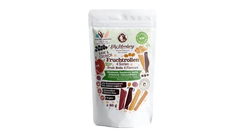 Bio-Rohkost Fruchtrollen - Himbeere, Schwarze Johannisbeere, Apfel, Sanddorn Gallerie Bild 1