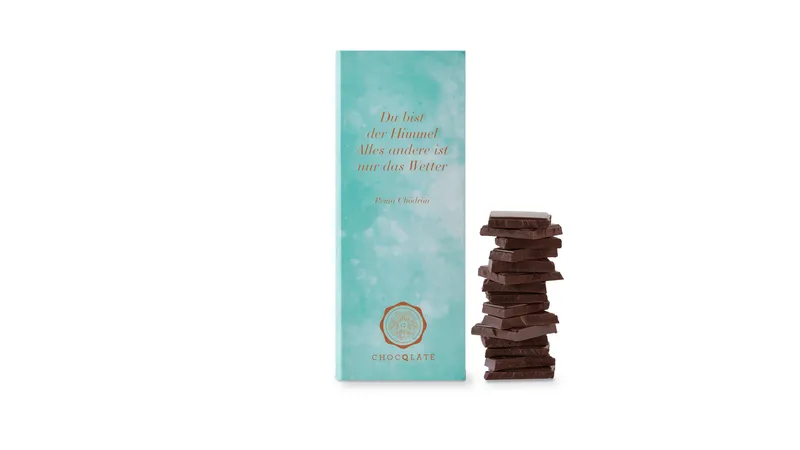 Grußschokolade "Du bist der Himmel, alles andere ist nur das Wetter", 50% Kakao + Haselnussmus, 70g von TrustFood GmbH Gallerie Bild 3