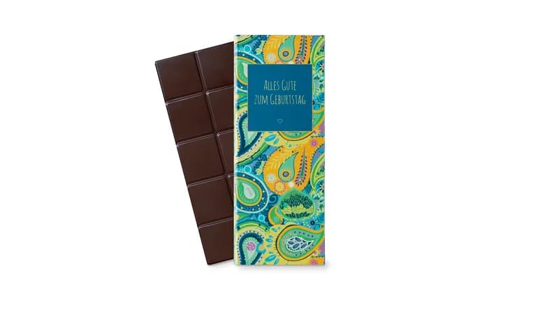 Grußschokolade "Alles Gute zum Geburtstag", 50% Kakao + Haselnussmus, 70g von TrustFood GmbH Gallerie Bild 4