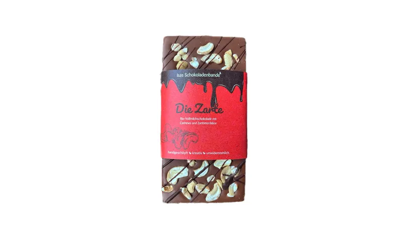 "Die Zarte" Bio-Vollmilchschokolade mit Cashews und Zartbitterdekor von Feinisa GmbH