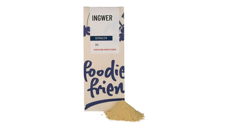 BIO Ingwer gemahlen in einer kompostierbaren Tüte 