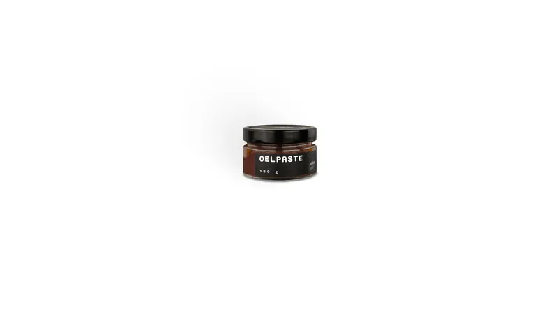 OELPASTE - sortenreine Paste aus biozertifizierten Kalamata-Oliven. Veredelt mit nativem sortenreinem selbsterzeugtem biozertifiziertem Koroneiki-Olivenöl extra, feinem Salz, Knoblauch, Oregano und Essig.