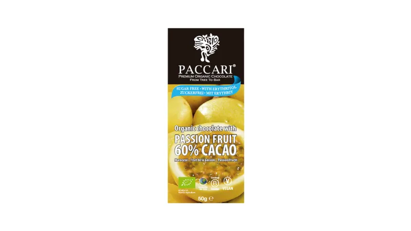 Bio Schokolade Maracuja, Zuckerfrei - 60% Kakao von PACCARI Schokolade Gallerie Bild 1