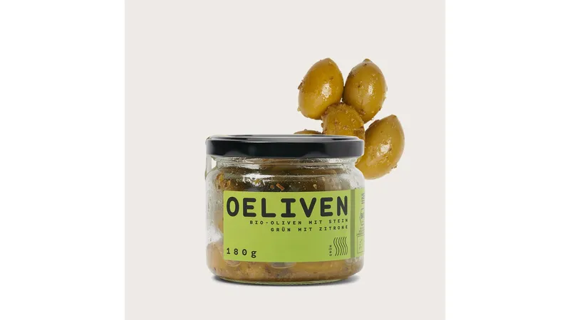 OELIVEN Bio Oliven mit Stein, Grün mit Zitrone und Oregano, 180 g Gallerie Bild 1