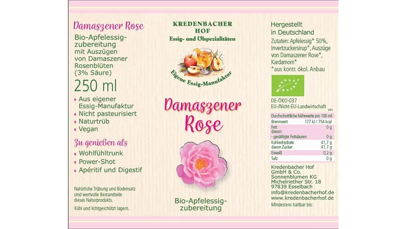 Damaszener Rose Trinkessig bio 6x 0,25l Flasche Gallerie Bild 2
