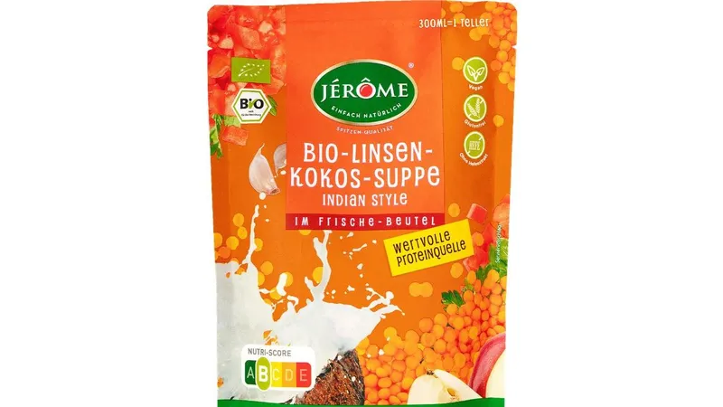 JÉRÔME Bio Linsen-Kokos-Suppe* 'Indian Style' 300 ml im Frischebeutel (Jerome) von Bavaria Biomarken Gmbh & Co. Kg Gallerie Bild 1