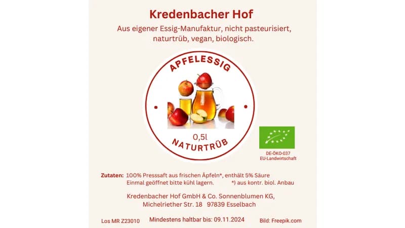 Apfelessig bio naturtrüb 6x 0,5l Flasche