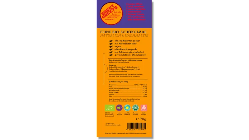 SweetGreets Schokolade "Freunde fürs Leben", 50% Kakao + Haselnussmus, 70g von TrustFood GmbH Gallerie Bild 4