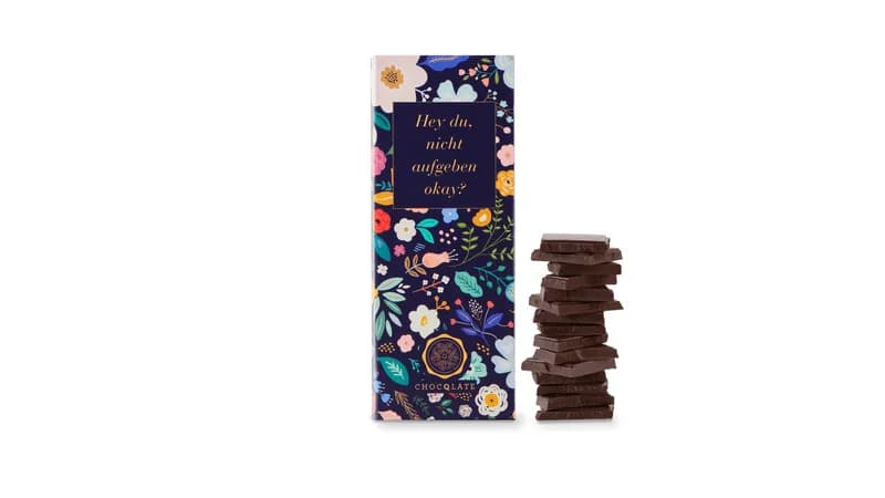 Grußschokolade "Hey du, nicht aufgeben, okay?", 50% Kakao + Haselnussmus, 70g von TrustFood GmbH Gallerie Bild 4