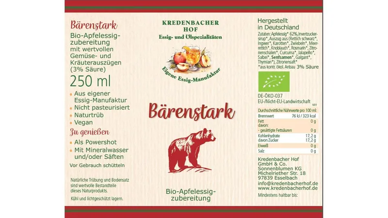 Bärenstark Trinkessig 6x 0,25l Flasche von Kredenbacher Hof GmbH & Co. Sonnenblumen KG Gallerie Bild 2
