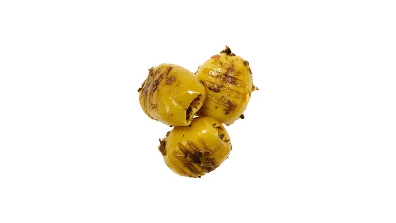 GRILLOELIVEN - gegrillte biozertifizierte Chalkidiki-Oliven ( 95% ), 1.000 g im Vakuumbeutel. Veredelt mit nativem Olivenöl , Meersalz, Essig, Knoblauch, Bukovo, Thymina, Rosmarin, Basilikum, Oregano von OEL-Berlin Gallerie Bild 1