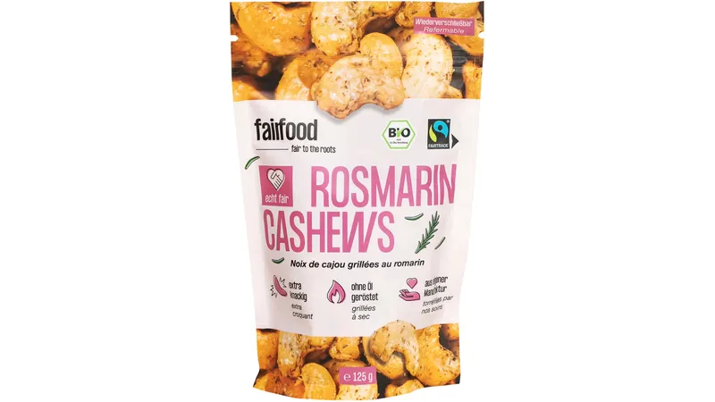 Faire Cashews mit Rosmarin geröstet (125g Doypack)