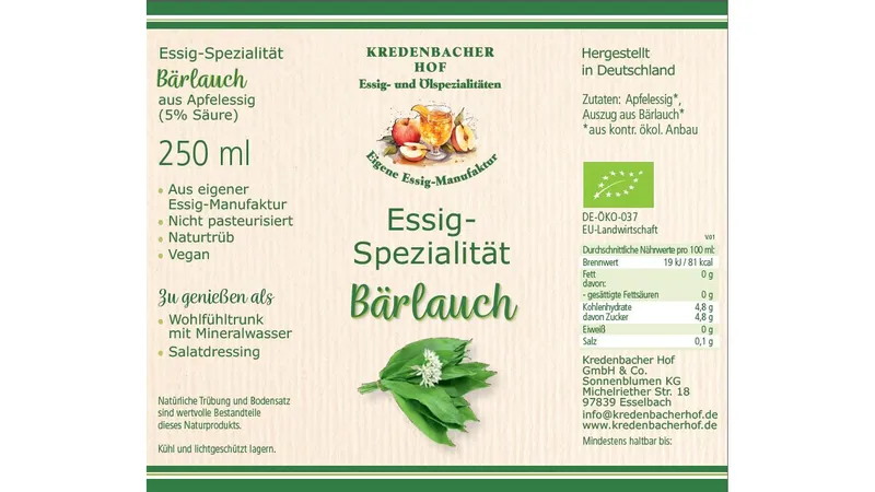 Bärlauch Würzessig bio 6x 0,25l Flasche von Kredenbacher Hof GmbH & Co. Sonnenblumen KG Gallerie Bild 4