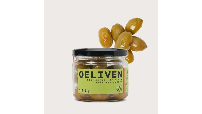 OELIVEN Bio Oliven mit Stein, Grün mit Bukovo, pikant, 180 g Gallerie Bild 1