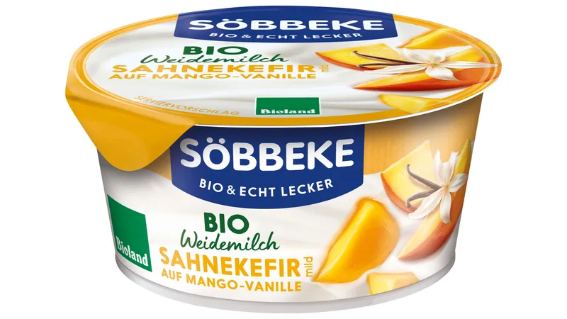 Bio Weidemilch Sahnekefir mild auf Mango-Vanille 10 % Fett 150g Becher