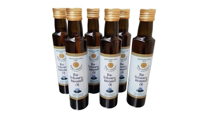 Schwarzkümmelöl Bio – Extra kaltgepresst und ungefiltert, 6x 0,25l von Kredenbacher Hof - Bio Hofladen & Ölpressung & Lohntrocknung Gallerie Bild 1