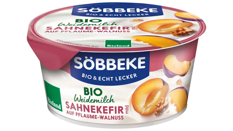 Bio Weidemilch Sahnekefir mild auf Pflaume Walnuss 10 % Fett 150g Becher