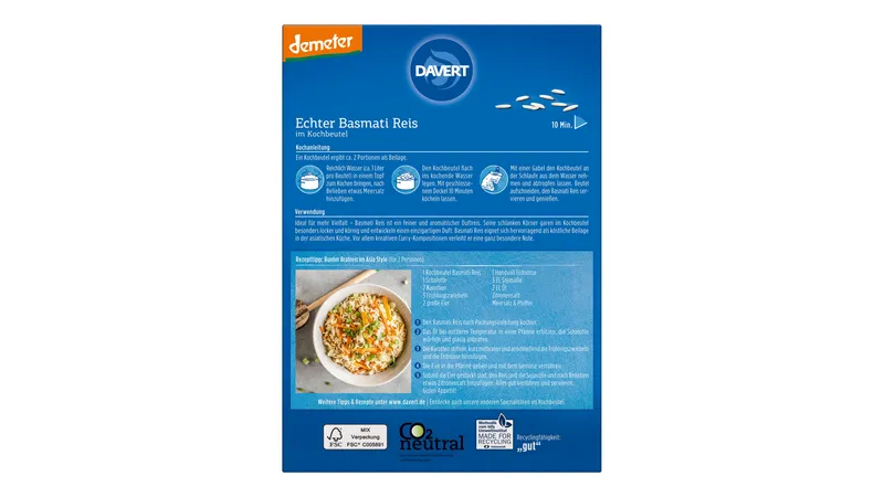 demeter Echter Basmati Reis im Kochbeutel Fairtrade 250g
