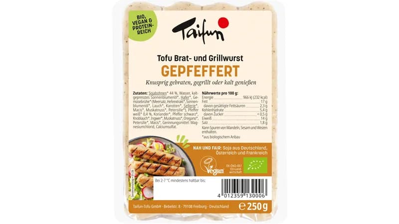Tofu Brat- und Grillwurst Gepfeffert