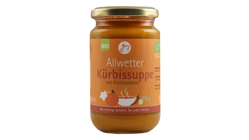 Allwetter-Kürbissuppe mit Kichererbsen, mit Chili und Ingwer, vegan, scharf, für jedes Wetter Bio