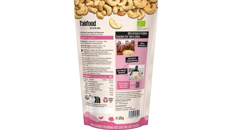 Faire Cashews mit Rosmarin geröstet (125g Doypack)