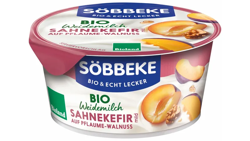 Bio Weidemilch Sahnekefir mild auf Pflaume Walnuss 10 % Fett 150g Becher